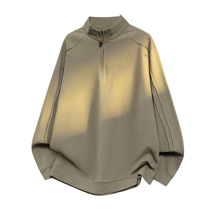 Unisex Waffelstruktur-Halbzip-Pullover mit Stehkragen und Oversized-Schnitt Drune