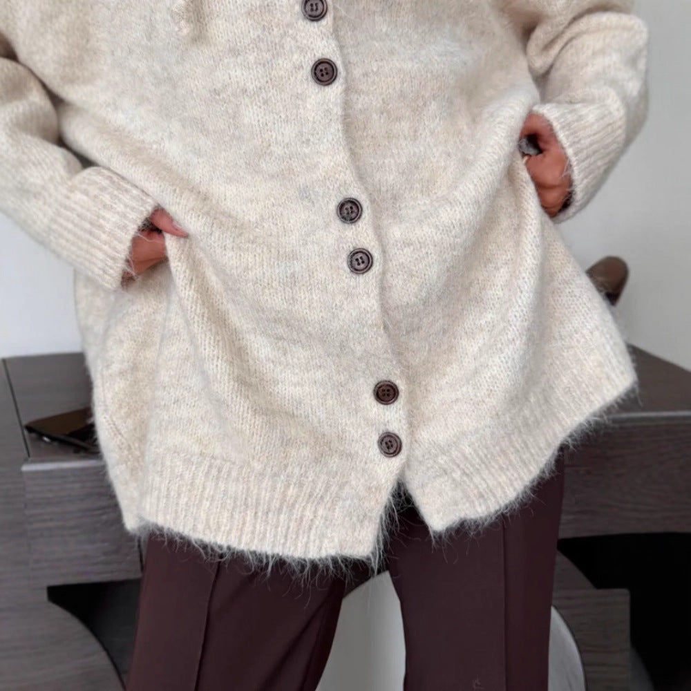 Damen Modische Strickjacke mit Kapuze Drune