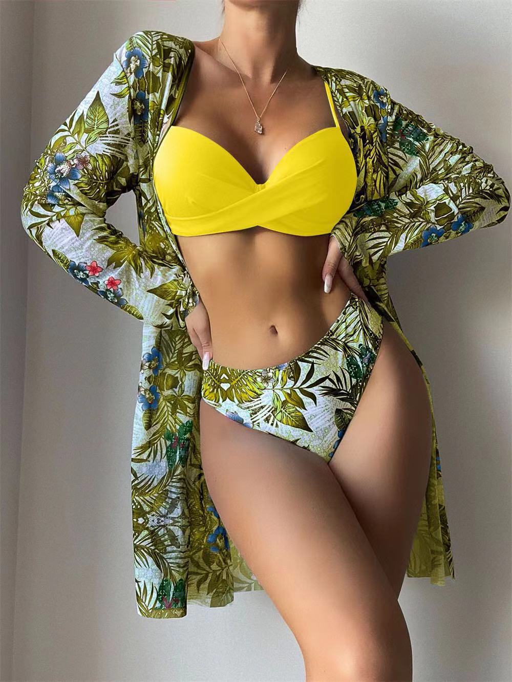 Damen Bikini-Set mit floralen Mustern und elegantem Cover-Up Drune