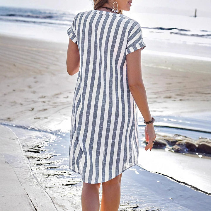 Damen Hemdkleid mit modischem Streifenmuster und praktischer Knopfleiste Drune