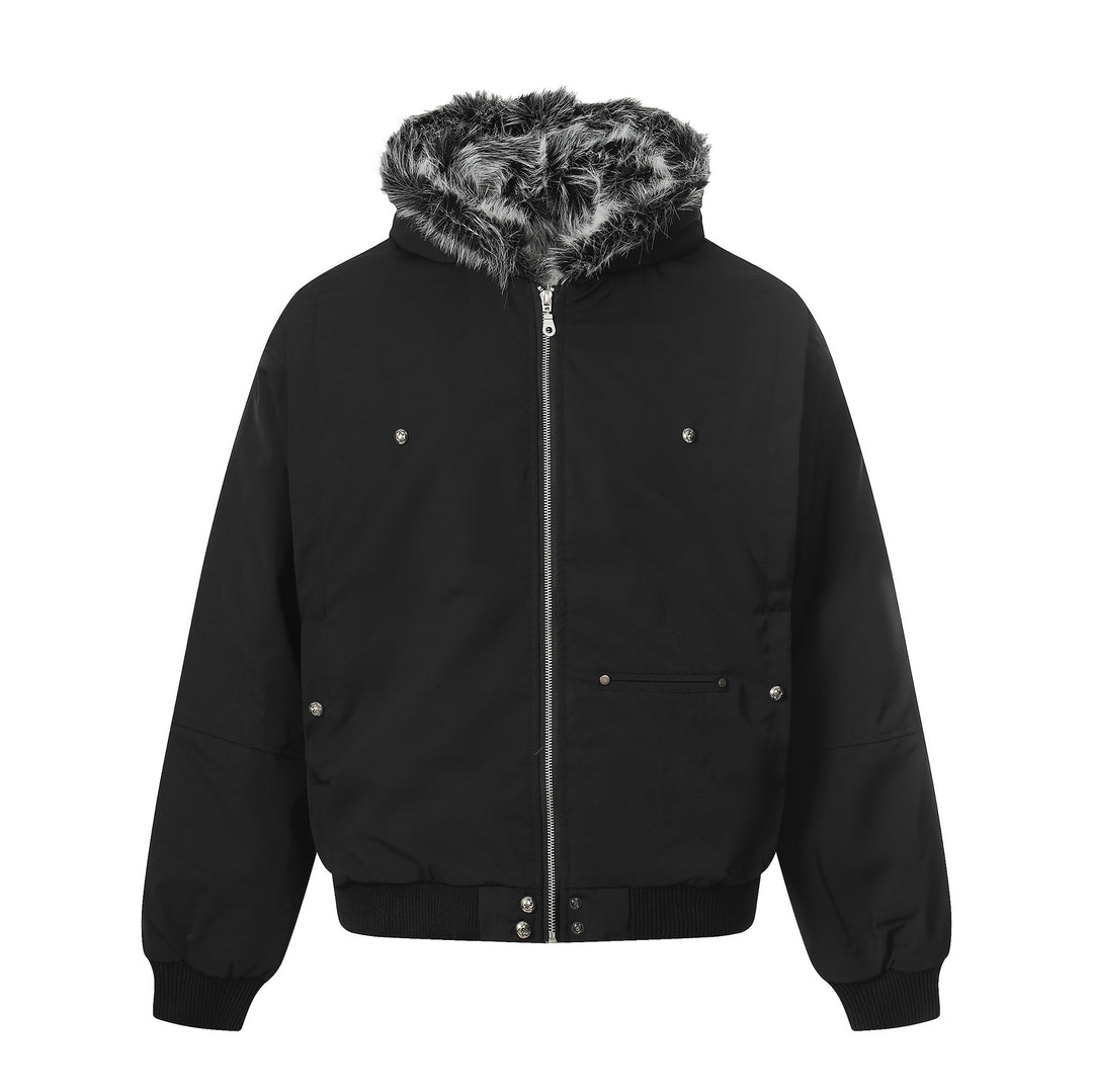 Herren Kurzboxy Bomberjacke im Aviator‑Look mit abnehmbarem Kunstfellkragen Drune