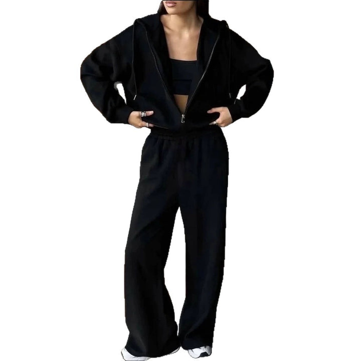 Damen Lässiges Kapuzen‑Sweatset mit Reißverschluss und weitem Jogger‑Schnitt Drune
