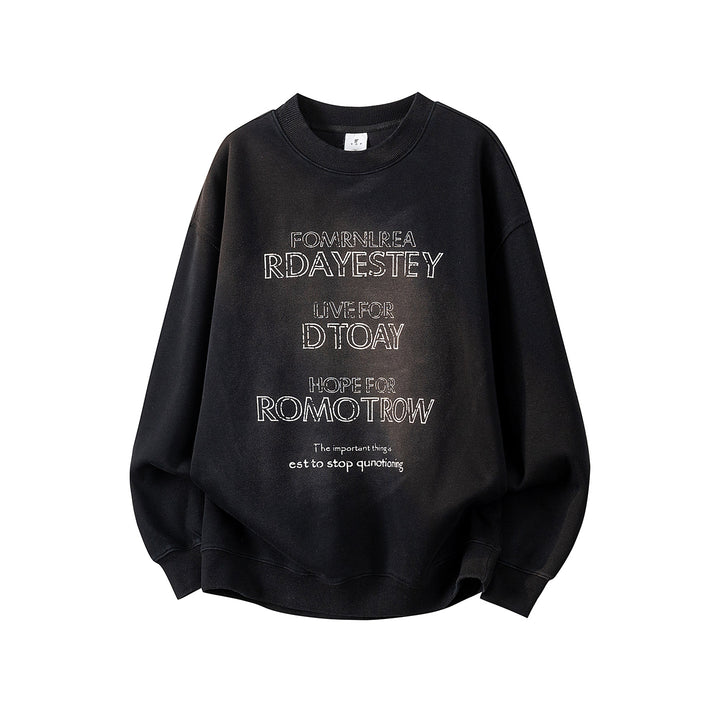 Damen Oversize-Sweatshirt mit gesticktem Schriftzug, abgerundetem Saum & überschnittener Schulter Drune