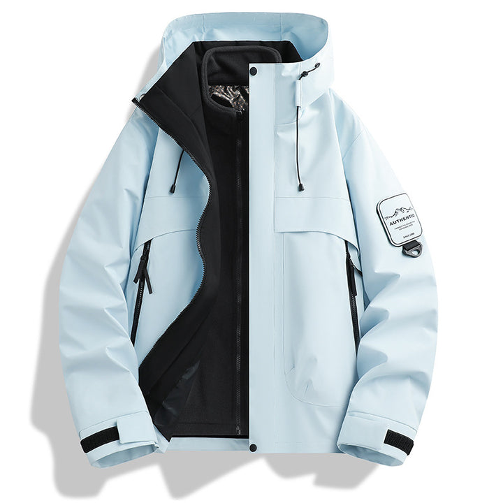 Herren modulare wasserdichte Outdoorjacke mit abnehmbarer Fleece-Innenjacke und verstellbarer Kapuze Drune