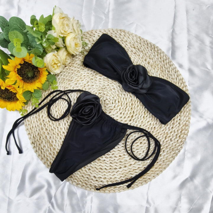 Damen Bandeau-Bikini mit floralem Akzent und verstellbaren Trägern Drune