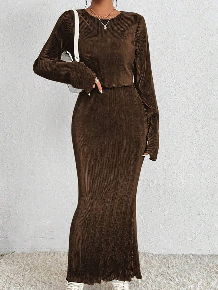 Damen Elegantes und figurbetontes Maxikleid mit langen Ärmeln Drune