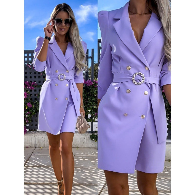 Damen Blazer-Kleid mit eleganter Taillierung und glänzenden Knopfdetails Drune