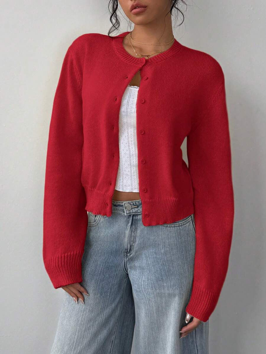 Damen lässige Strickjacke mit Knöpfen Drune