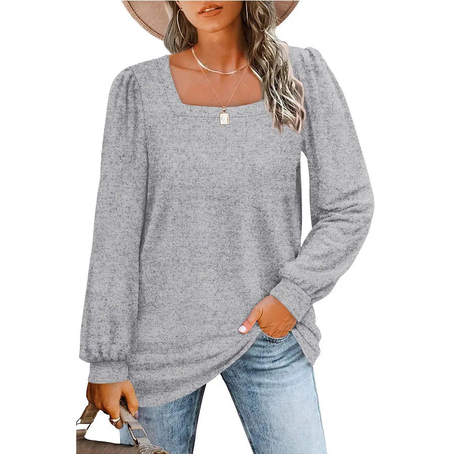 Damen Legerer Feinstrick-Pullover mit quadratischem Ausschnitt, Puffschulter und Bündchen Drune