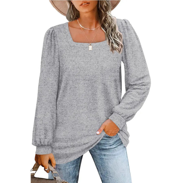 Damen Legerer Feinstrick-Pullover mit quadratischem Ausschnitt, Puffschulter und Bündchen Drune