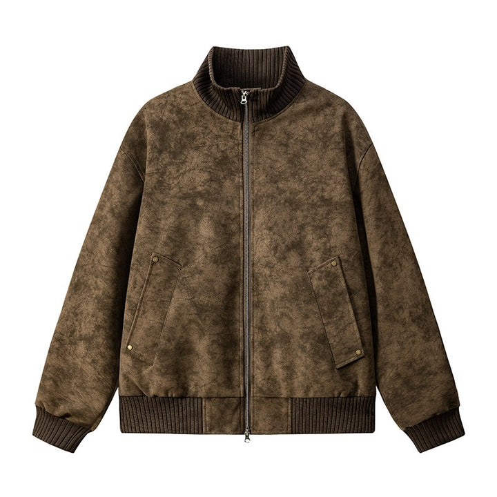 Damen Elegante Kunstlederjacke mit Stehkragen Drune