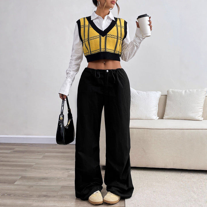 Damen Karo Strickoberteil Drune