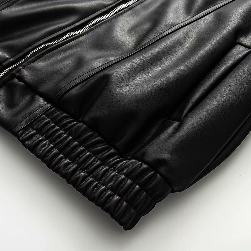Damen modische Lederjacke mit elastischem Bund Drune