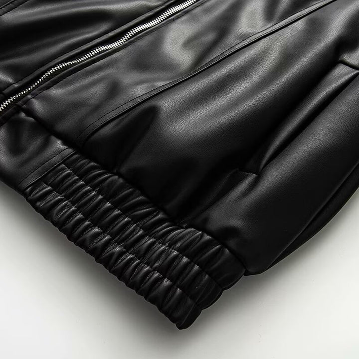 Damen modische Lederjacke mit elastischem Bund Drune