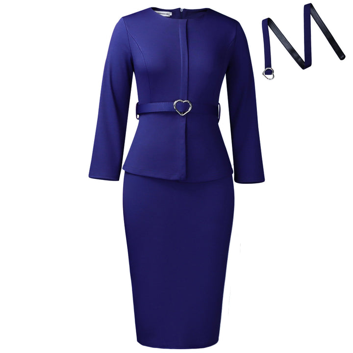 Damen elegantes Etuikleid mit herzförmigem Gürtel und modischem Oberteil Drune