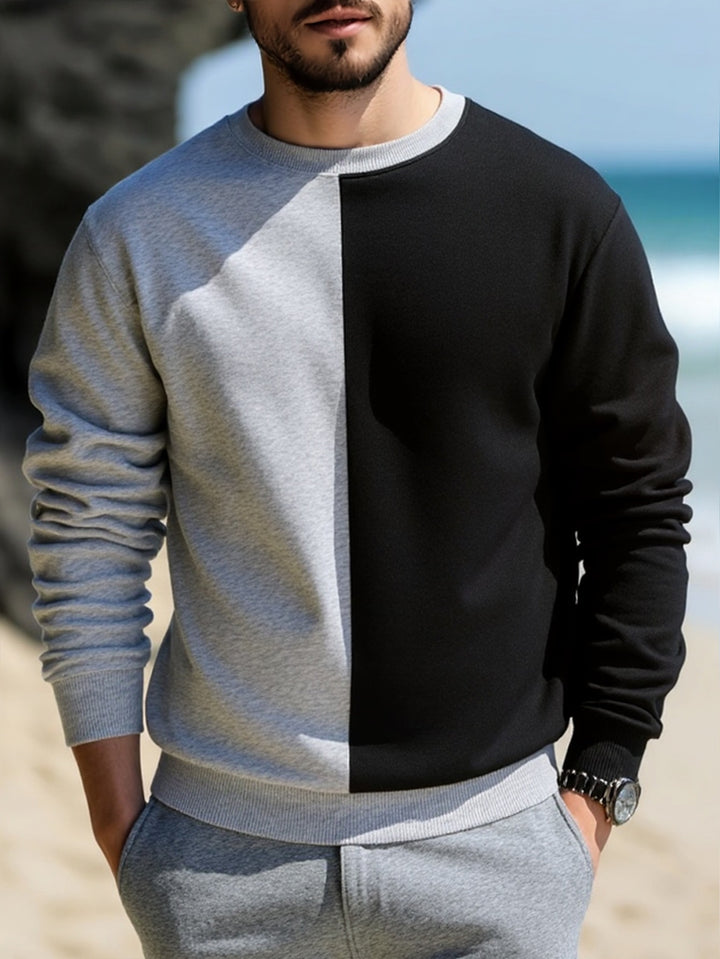 Herren Sweatshirt mit zweifarbiger Blockoptik, Rundhals & weichem Baumwoll‑Mix Drune