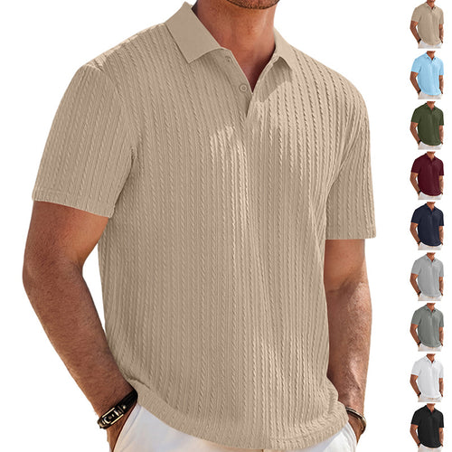 Herren Feinstrick-Polo mit strukturiertem Zopfmuster und weichem Baumwollmix Drune