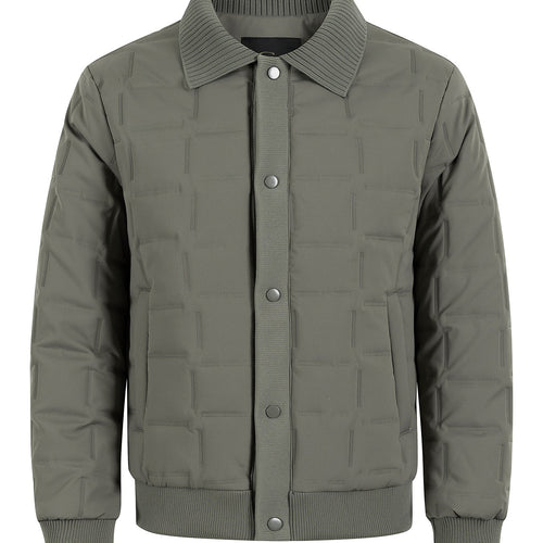 Herren Kurz geschnittene gesteppte Bomberjacke mit Rippenkragen, Druckknopfleiste und geometrischem Quilt Drune
