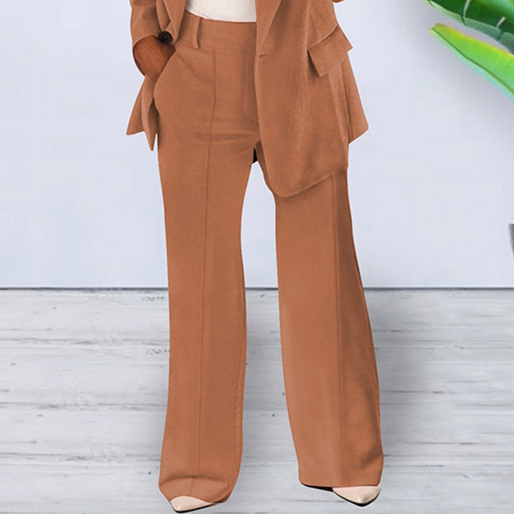 Damen nan bürotaugendes Hosenanzug Set mit weiter Hose und tailliertem Blazer Drune