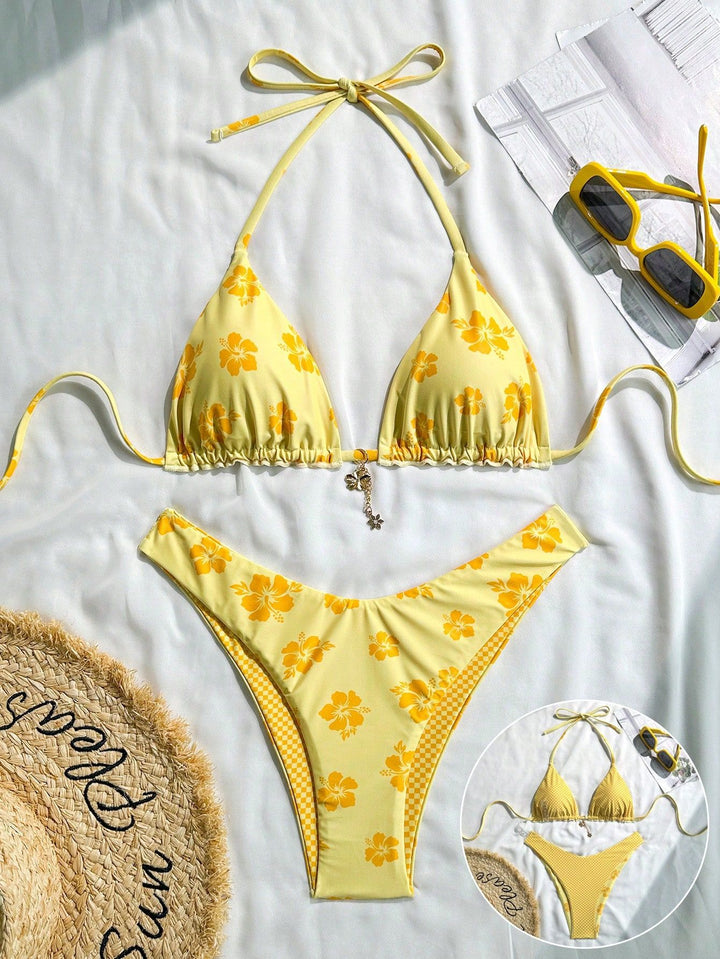 Damen Triangel-Bikini mit verspieltem Blumendesign Drune