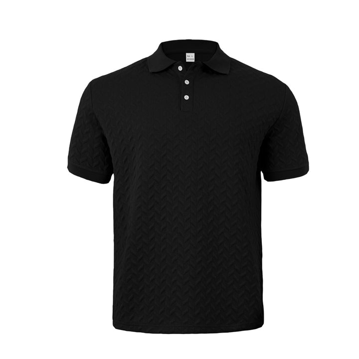 Herren nan feingewobenes Polohemd mit Chevron-Reliefstruktur und kurzer Knopfleiste Drune