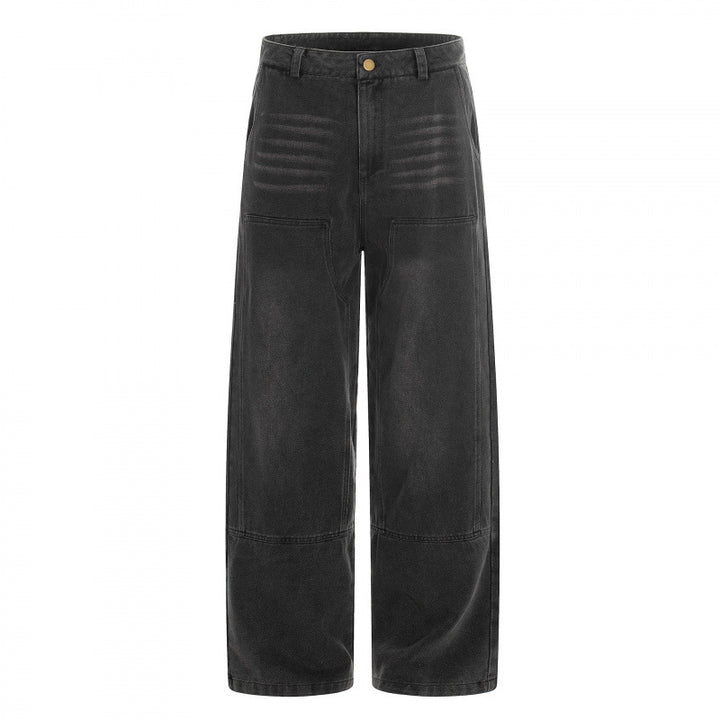 Damen hochgeschnittene Weitbein-Jeans im Utility-Look mit aufgesetzten Taschen Drune