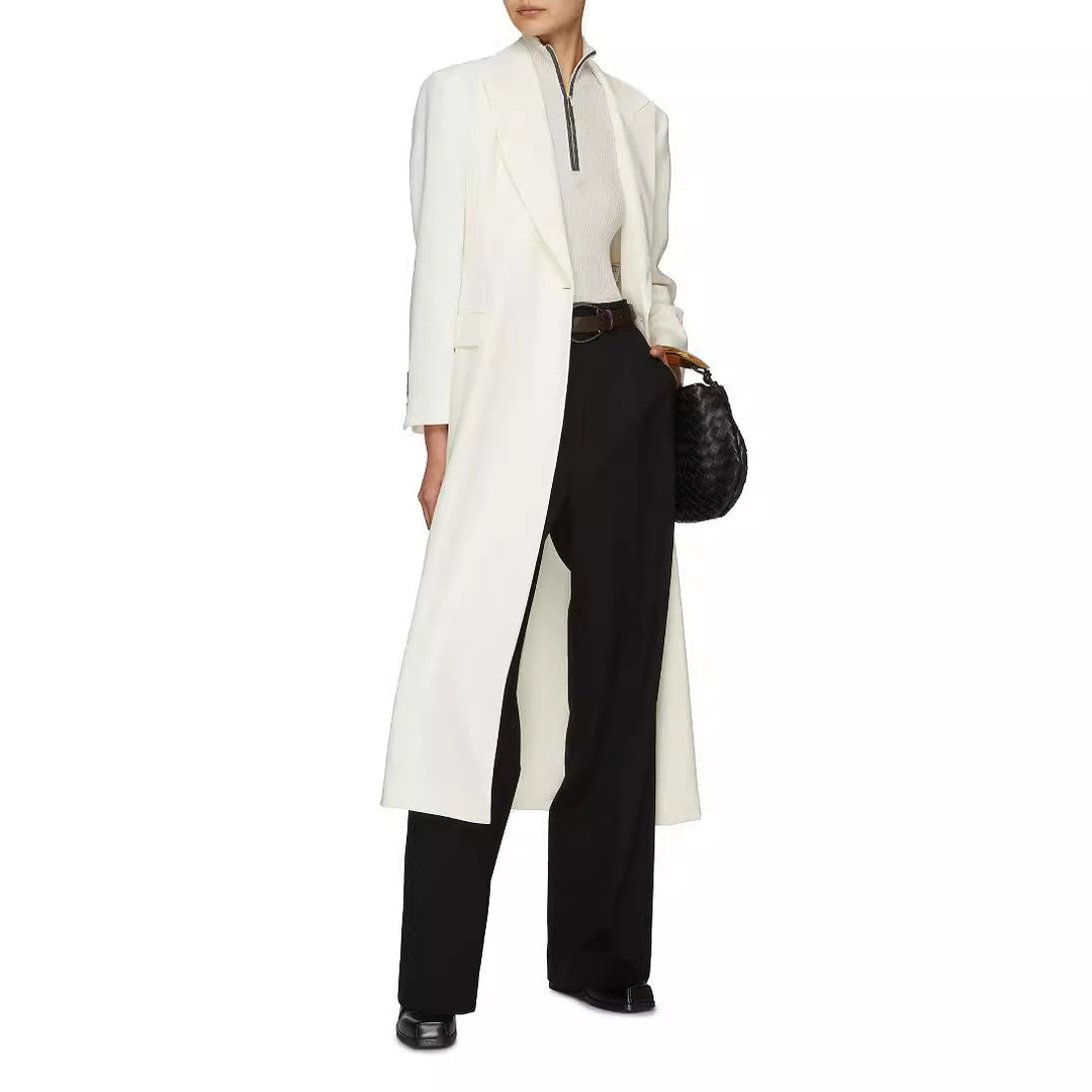 Damen Bodenlanger Schnittblazer-Mantel mit strukturierter Tailoring‑Silhouette Drune