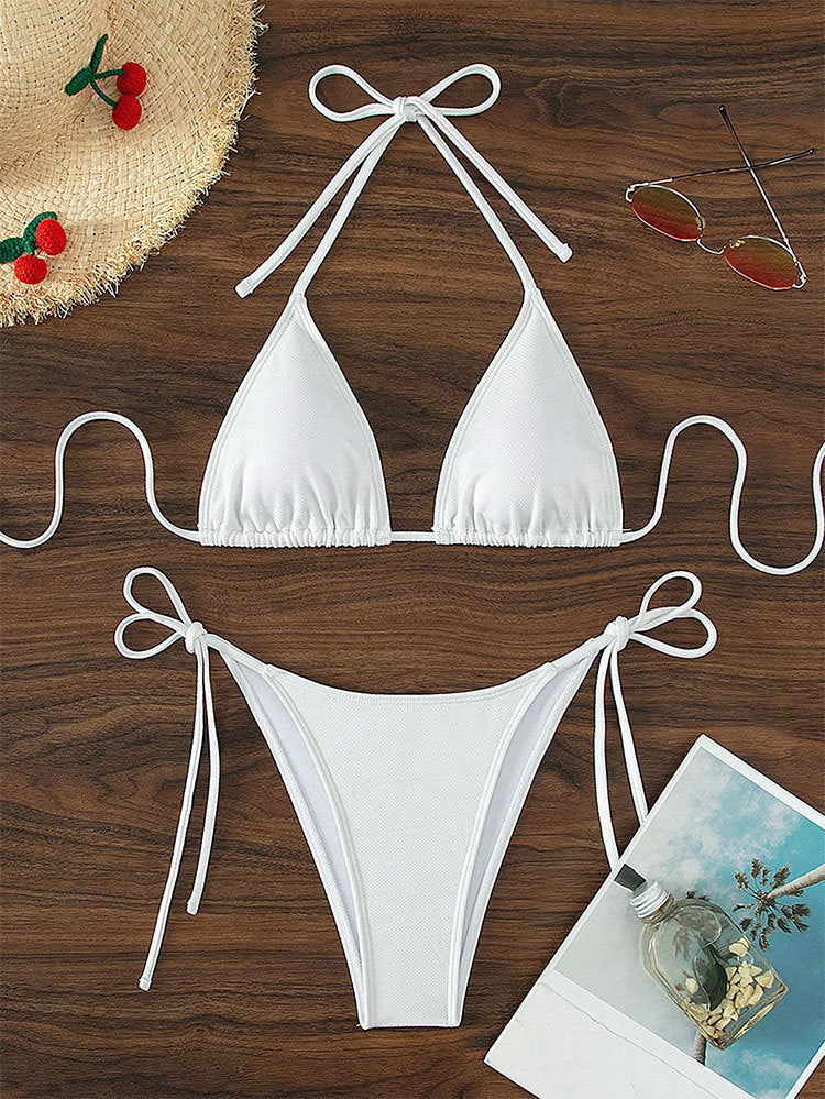 Damen Triangel-Bikini mit verstellbaren Bindebändern und seitlichen Schleifen Drune