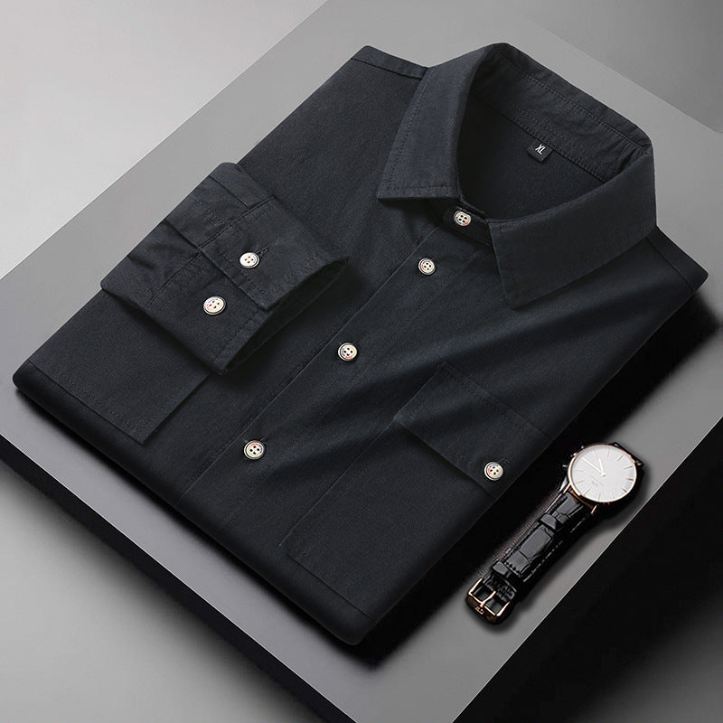 Herren Modernes Slim‑Fit Baumwollmix‑Hemd mit Brusttaschen und Kentkragen Drune
