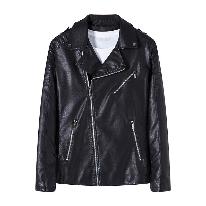 Herren Bikerjacke aus hochwertigem Kunstleder im Slim‑Fit mit schrägem Reißverschluss und gesteppter Schulterpartie Drune
