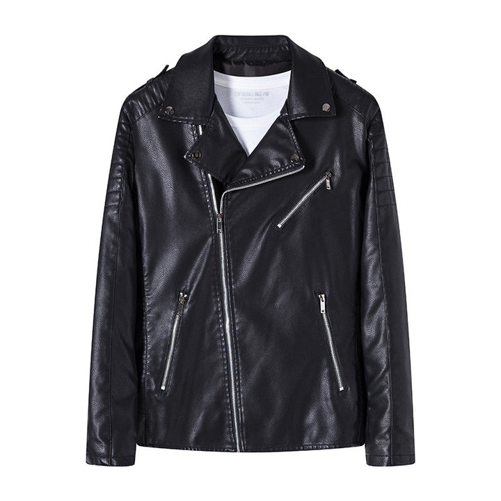 Herren Bikerjacke aus hochwertigem Kunstleder im Slim‑Fit mit schrägem Reißverschluss und gesteppter Schulterpartie Drune