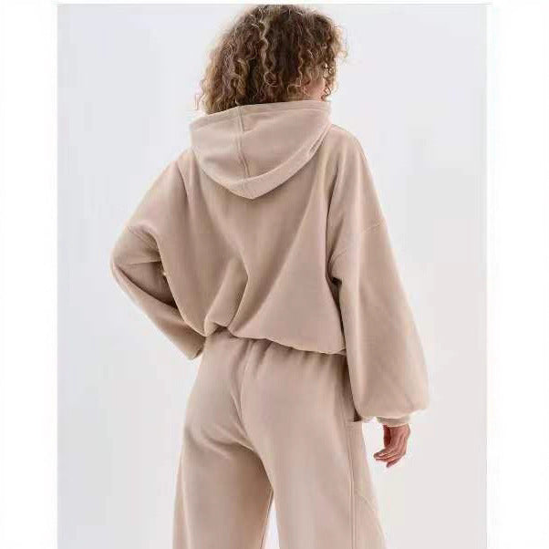 Damen cropped Kapuzenjacke aus weichem Fleece mit Reißverschluss Drune