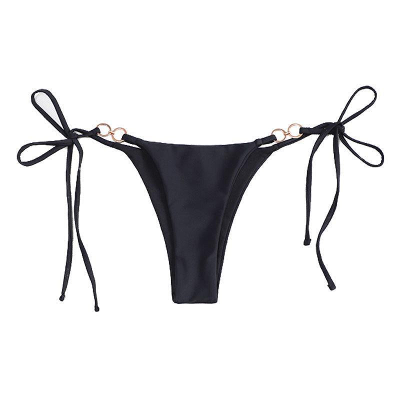 Damen Bikini-Höschen mit verstellbaren Bindebändern und dekorativen Ringakzenten Drune