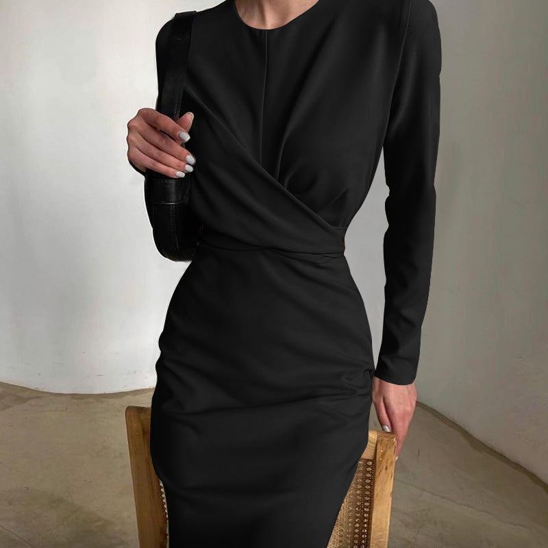 Damen figurbetontes Wickelkleid mit langen Ärmeln und elegantem Schnitt Drune