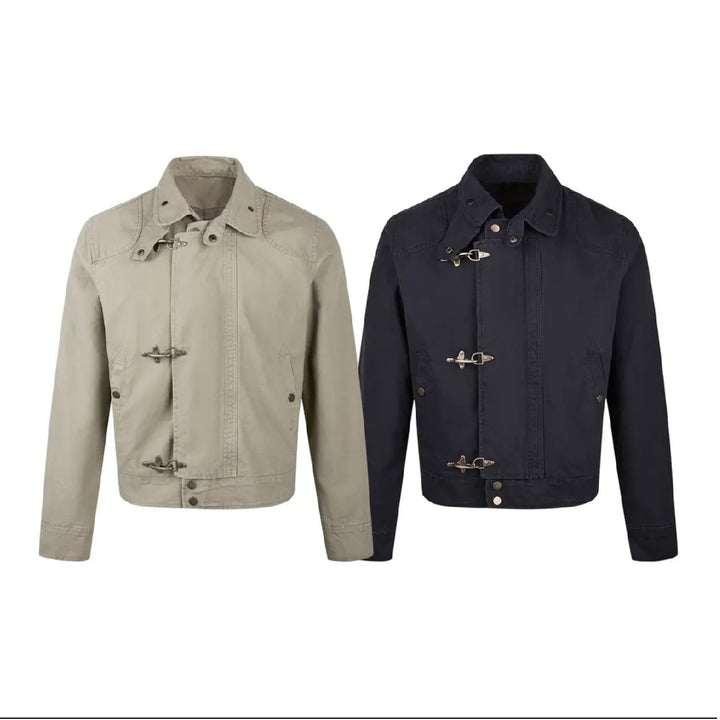 Herren modische Kurzjacke mit innovativen Schnallen und praktischem hochgeschlossenem Kragen Drune