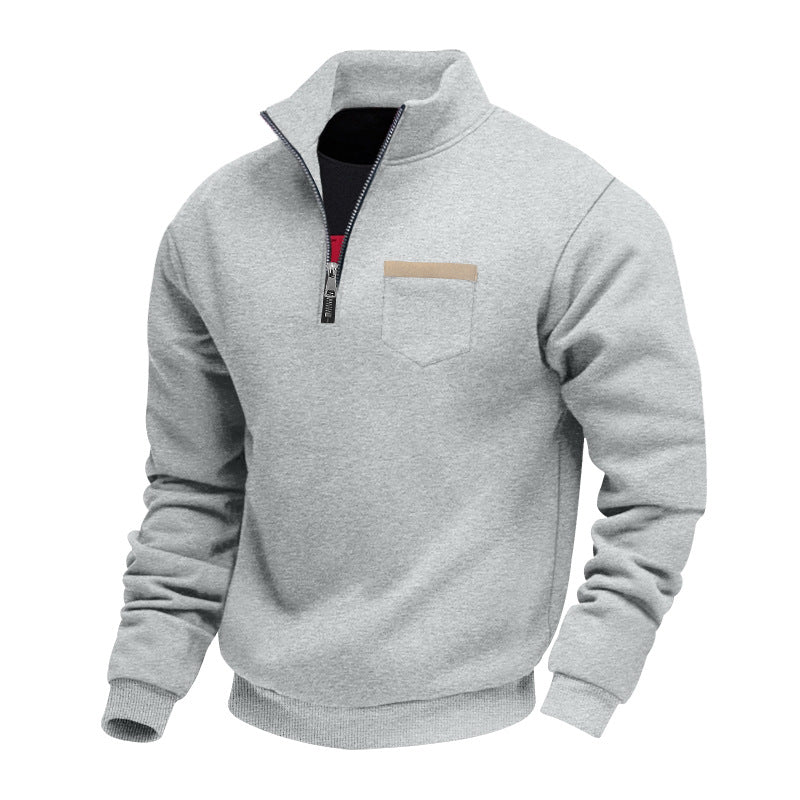 Herren nan Sweatshirt mit halbem Reißverschluss Stehkragen und Brusttasche Drune