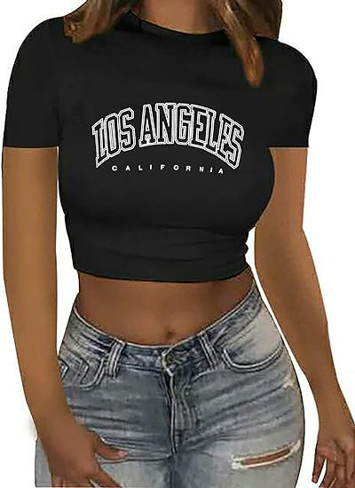 Damen Crop-T-Shirt mit animalistischem Lippenmotiv und auffälligem Schriftzug Drune