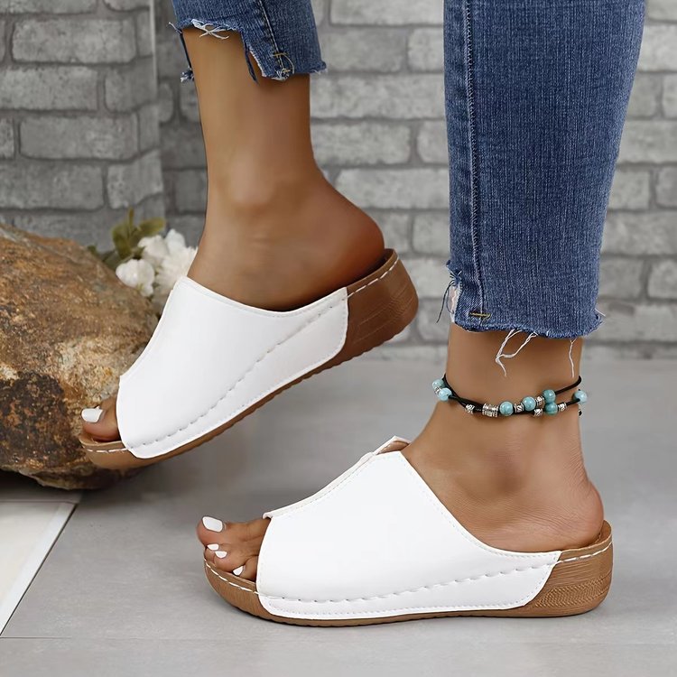 Damen Offene Komfort‑Mules mit gepolstertem Fußbett und Korkoptik‑Plateau Drune