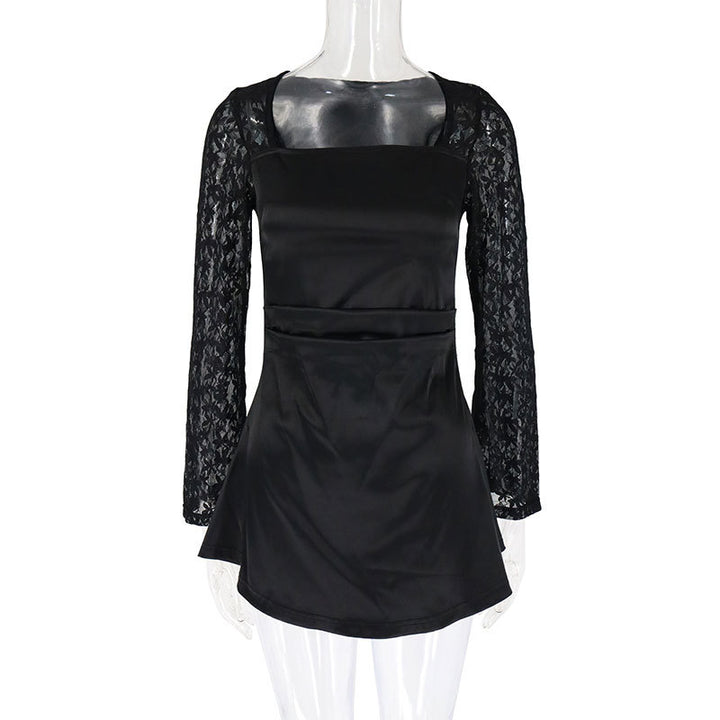 Damen Elegantes Kleid mit Spitzenärmel und fließendem Rock Drune
