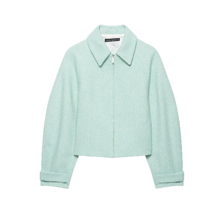 Damen Kurzjacke im Bouclé‑Mix mit verdecktem Reißverschluss und Hemdkragen Drune