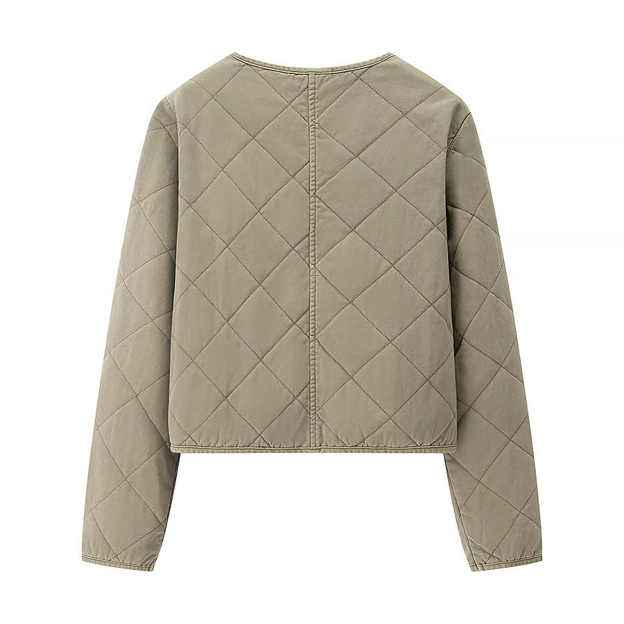 Damen nan Kurzjacke im Boxy-Cut mit Diamantsteppung, abgerundetem Saum und verdecktem Reißverschluss Drune