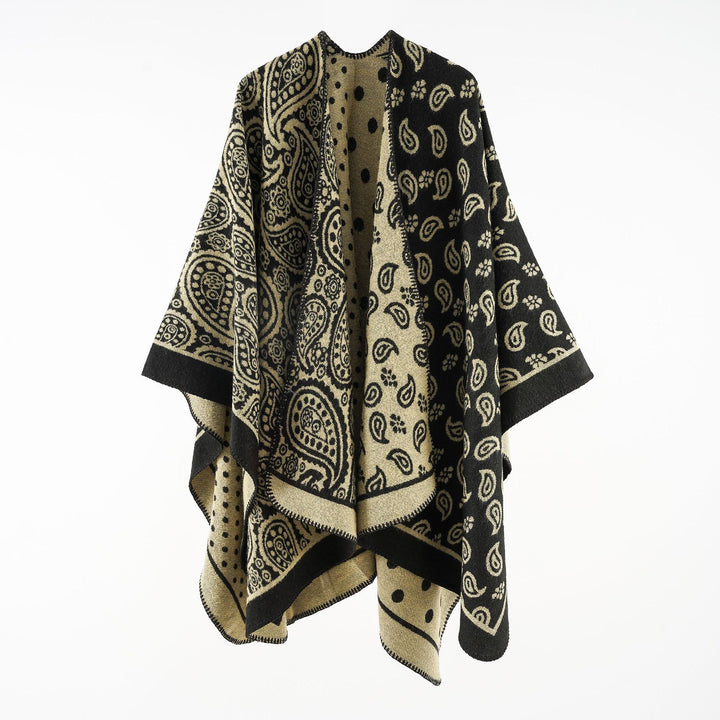 Damen Oversize-Jacquard-Umhang mit Paisley-Patchwork-Optik Drune