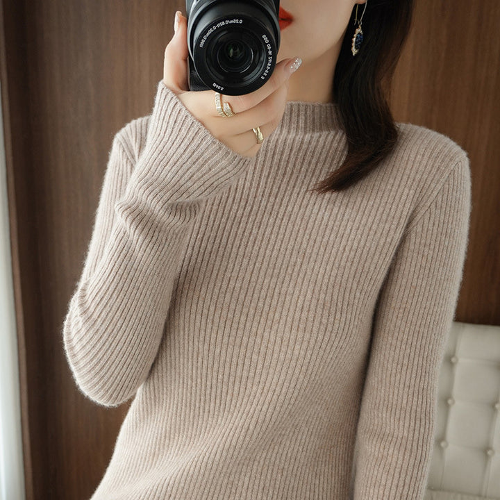 Damen Luxus-Feinstrickpullover mit schmaler Rippenstruktur und kurzem Stehkragen Drune