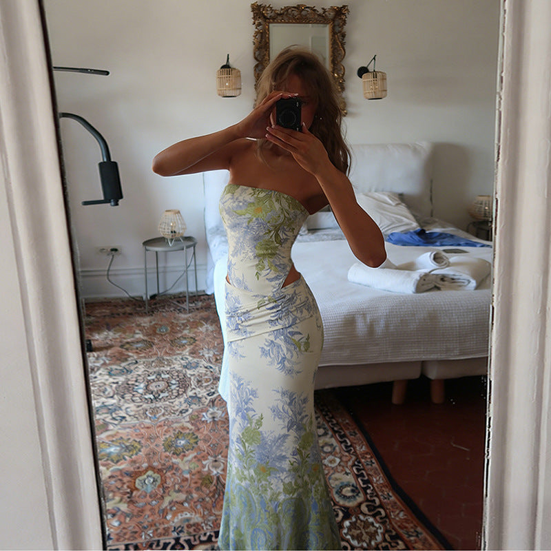 Damen Elegantes Maxikleid mit floralem Muster und figurbetontem Schnitt Drune