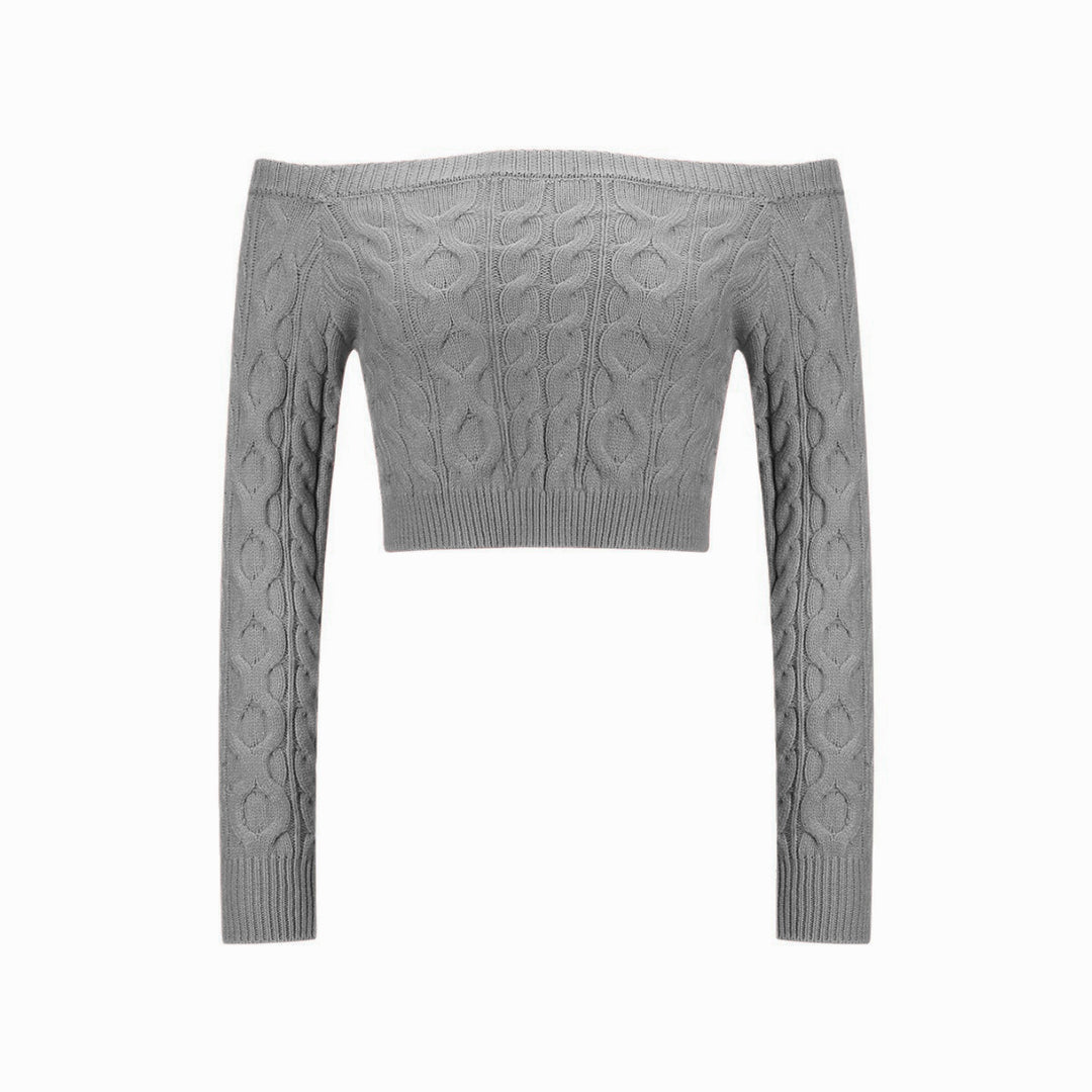 Damen Off-Shoulder Strickpullover mit Zopfmuster Drune