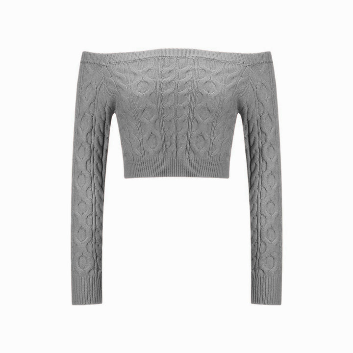 Damen Off-Shoulder Strickpullover mit Zopfmuster Drune