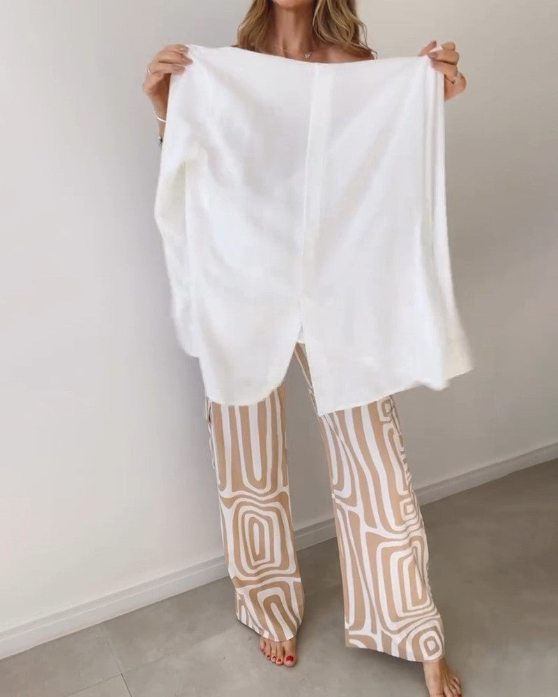 Frauen weite Palazzo-Hose mit grafischem Retro-Print Drune