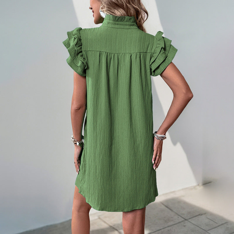 Damen Freizeitkleid mit Rüschenärmeln und lockerer Passform Drune