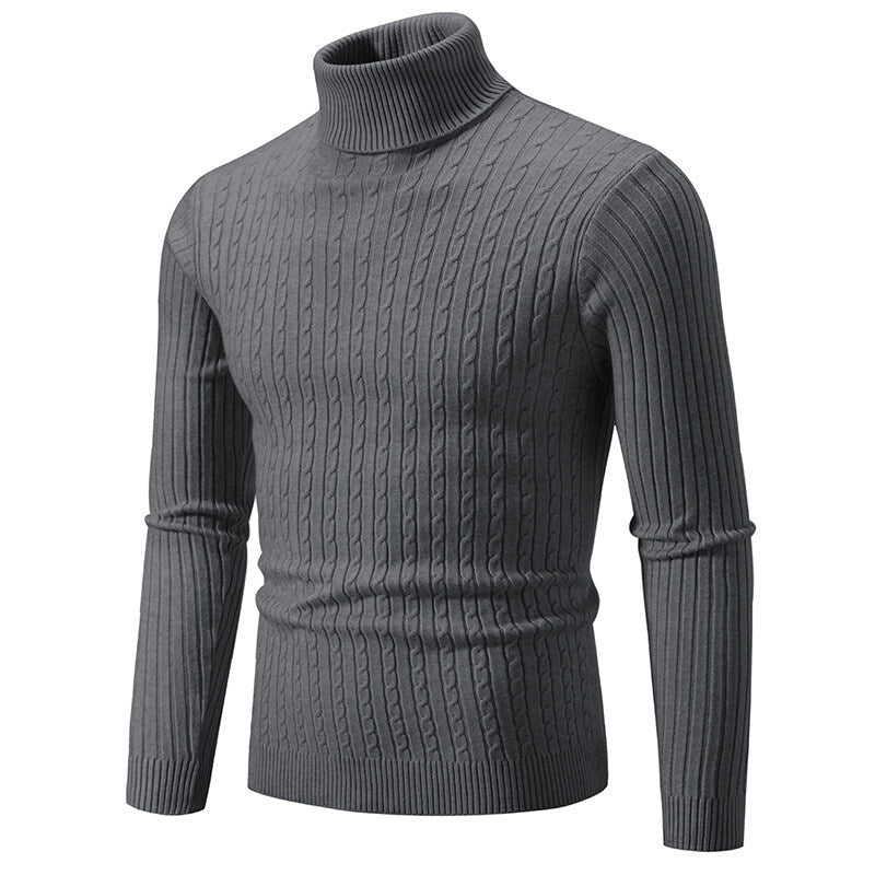 Herren nan Rollkragenpullover mit Zopfstrick und schlanker Passform Drune