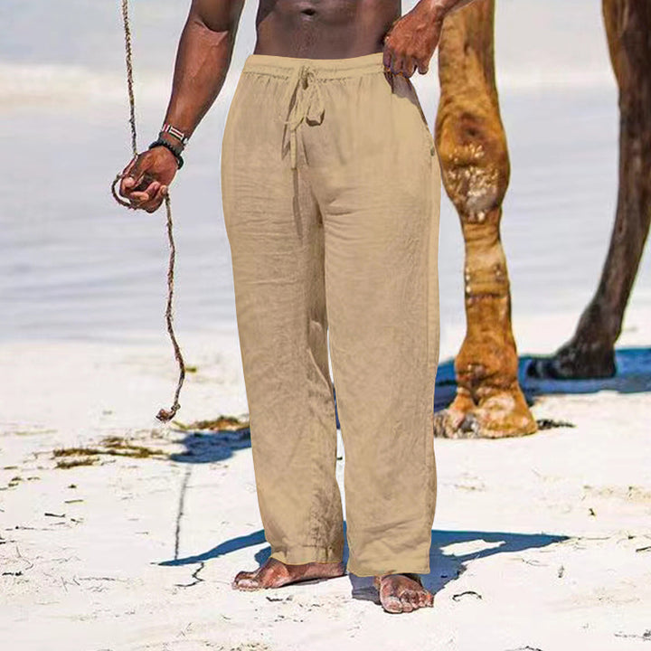 Herren nan entspannte Leinenhose mit elastischem Tunnelzug, geradem Bein und seitlichen Eingrifftaschen Drune